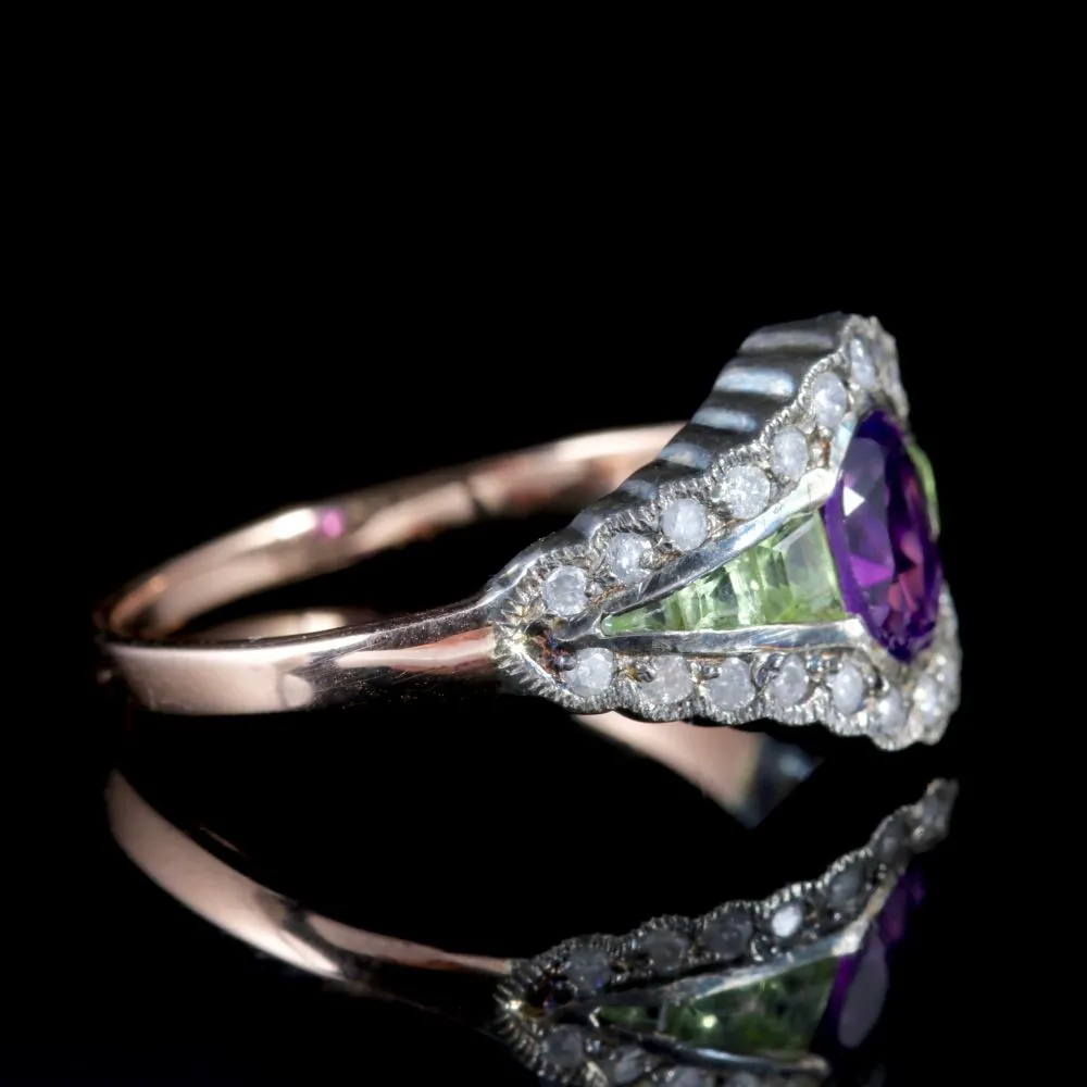 Suffragette Ring 9Ct Rose Gold Silver Amethyst Peridot Diamond