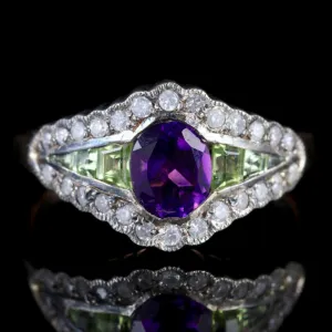 Suffragette Ring 9Ct Rose Gold Silver Amethyst Peridot Diamond