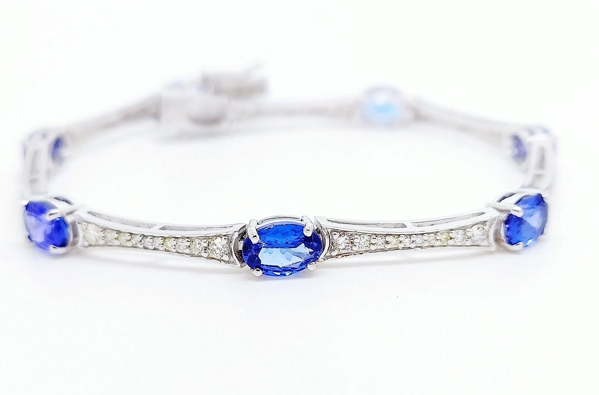 Tanzanite And Diamond Station Bracelet In 14k White Gold AD NO # 2657