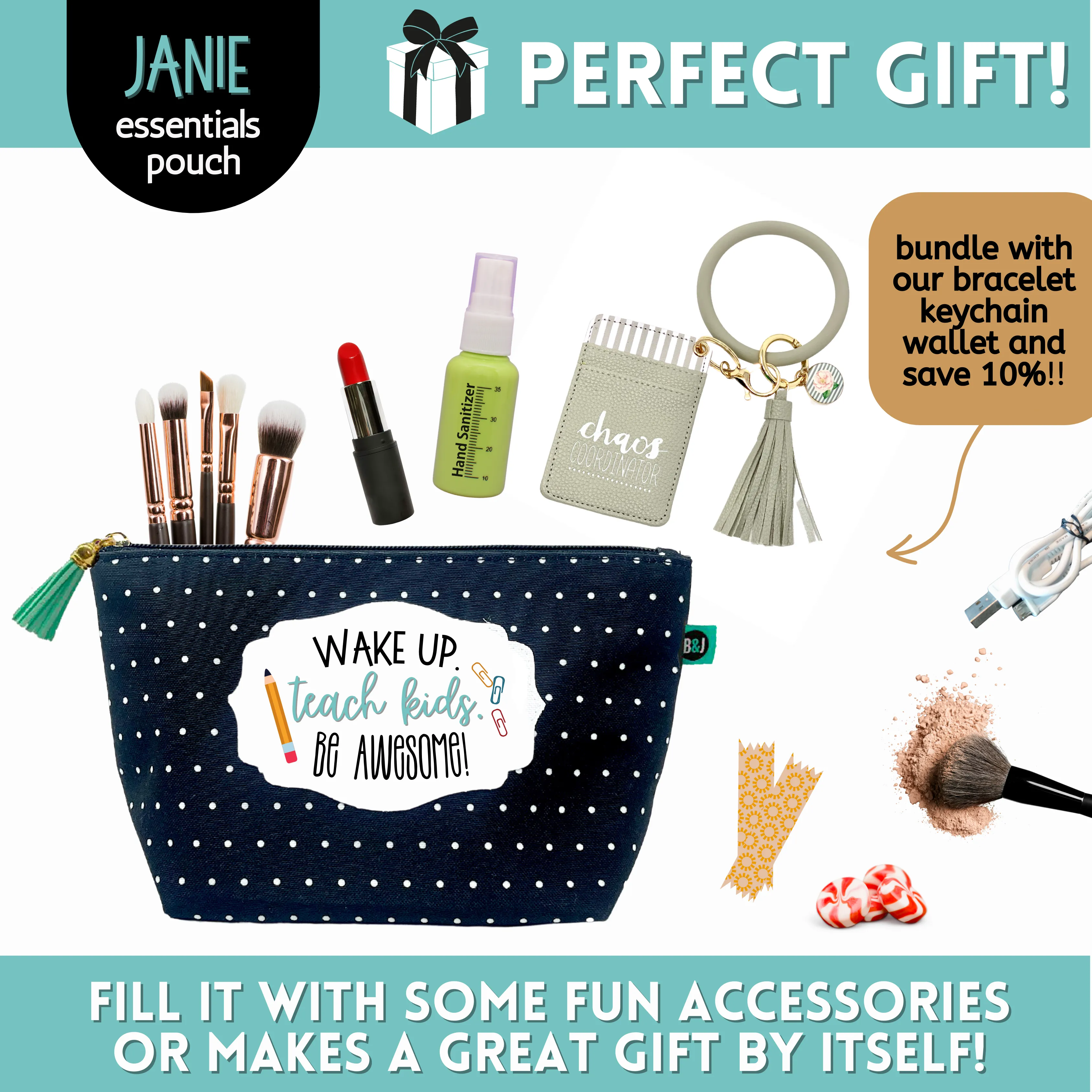 Teach Kids Be Awesome Janie Zippered Pouch