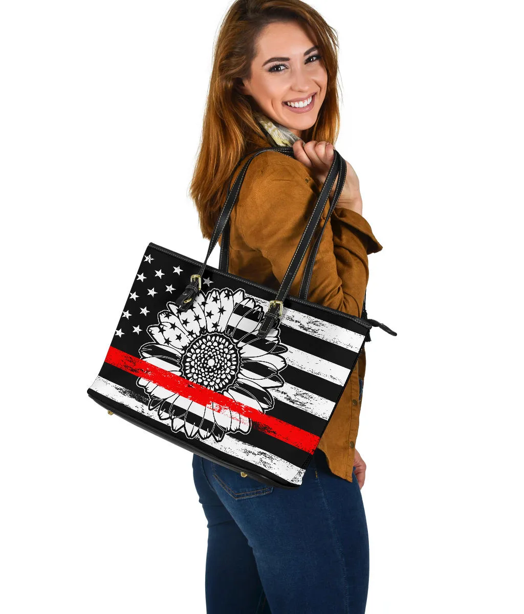 Thin Red Line Sunflower Large PU Faux Leather Tote Bag