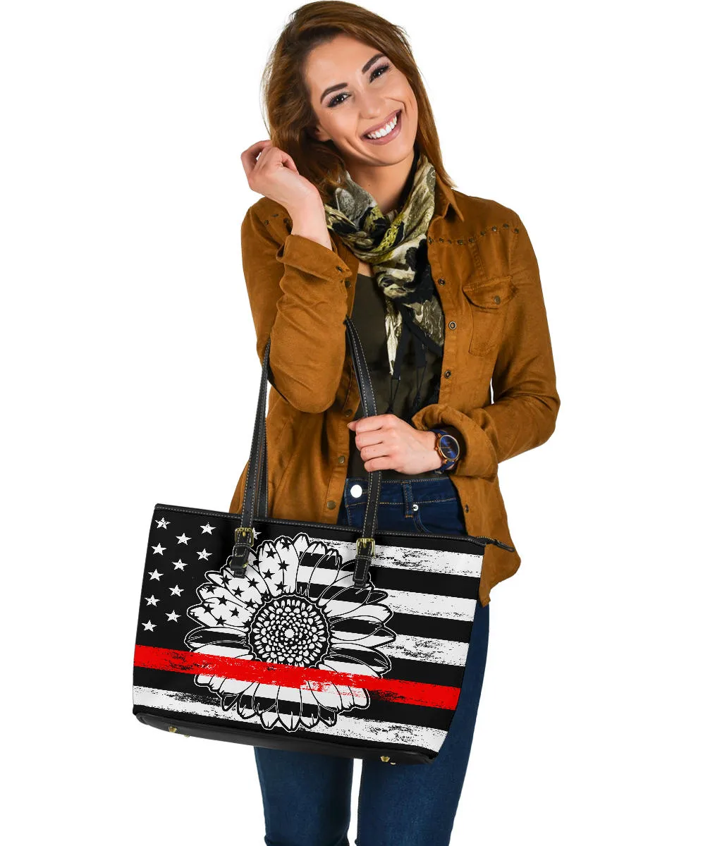 Thin Red Line Sunflower Large PU Faux Leather Tote Bag