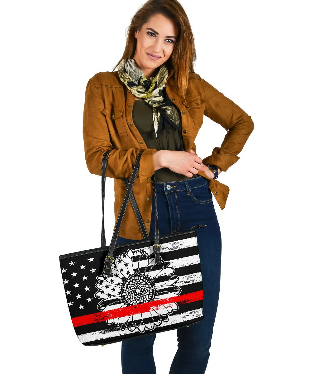 Thin Red Line Sunflower Large PU Faux Leather Tote Bag