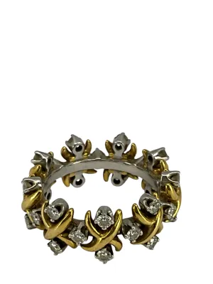 Tiffany & Co. Schlumberger 18k Gold and Diamond Lynn Ring Size 7 NEW