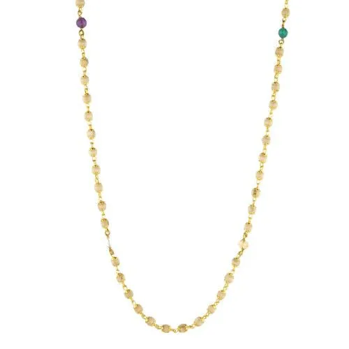 Tulsi with Gold Caps and Nine Planet Gemstones Necklace