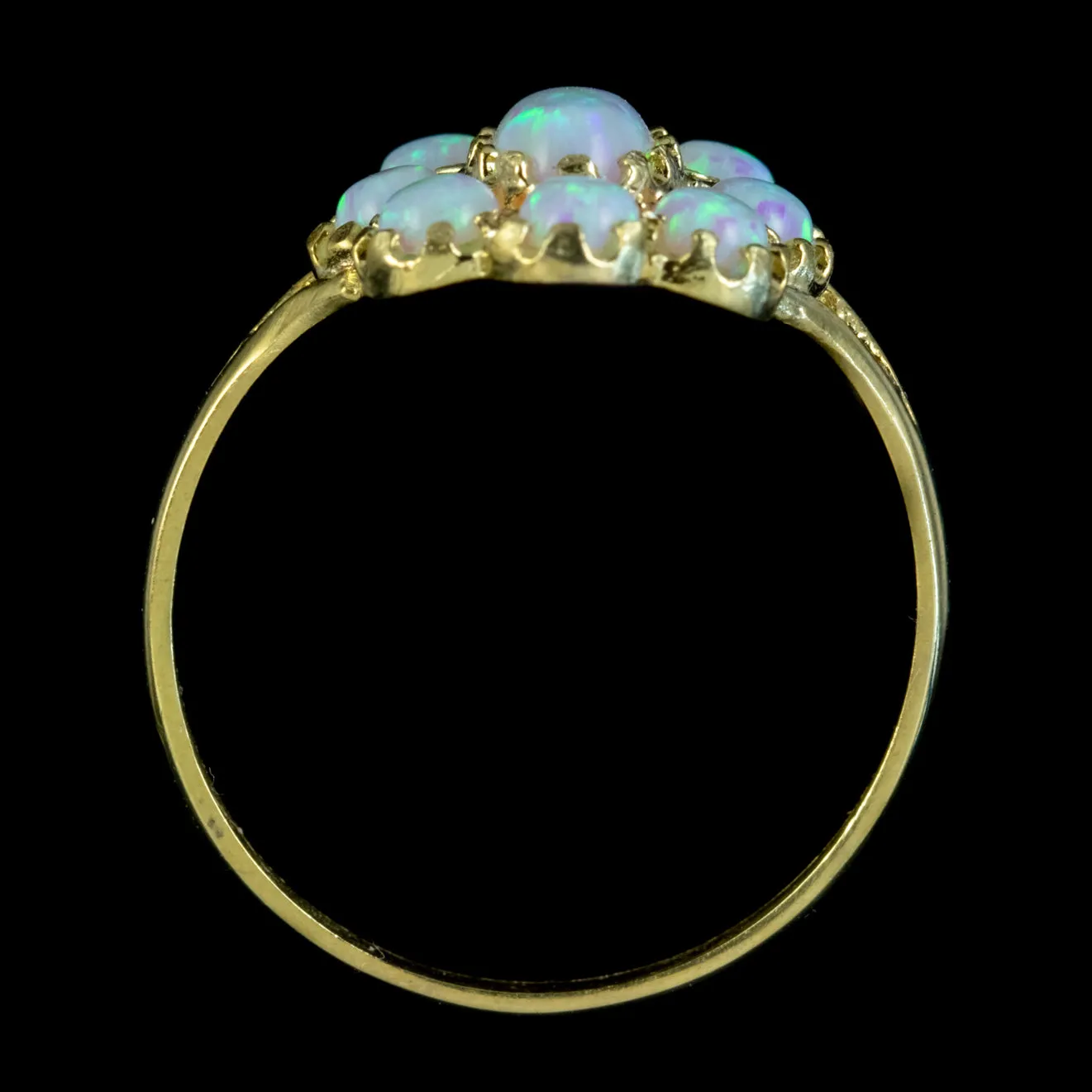 Victorian Style Opal Cluster Ring Silver 18ct Gold Gilt