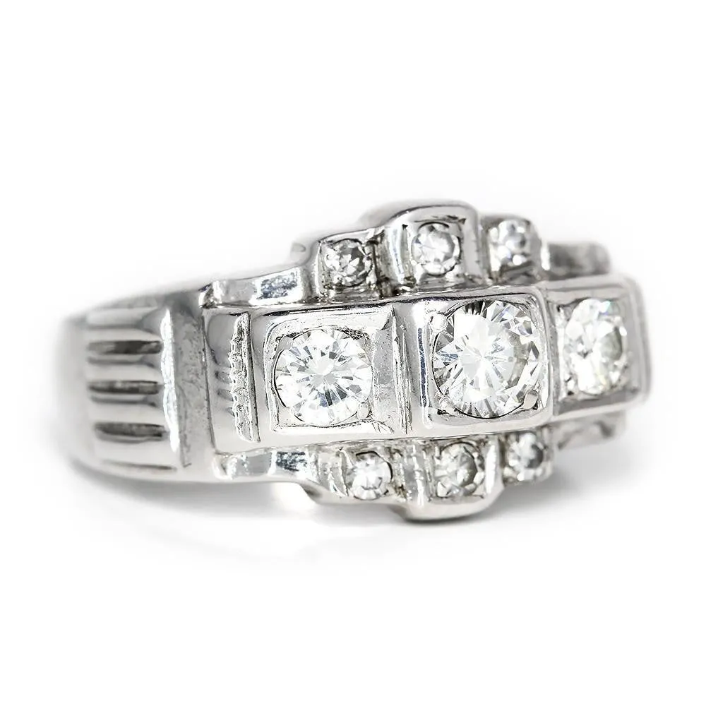 Vintage 3 Stone Diamond Engagement Ring with Accents