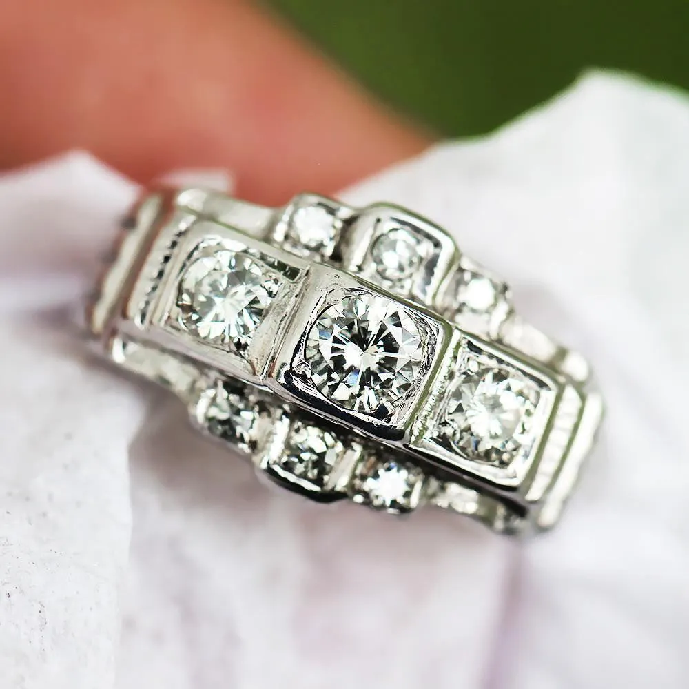 Vintage 3 Stone Diamond Engagement Ring with Accents