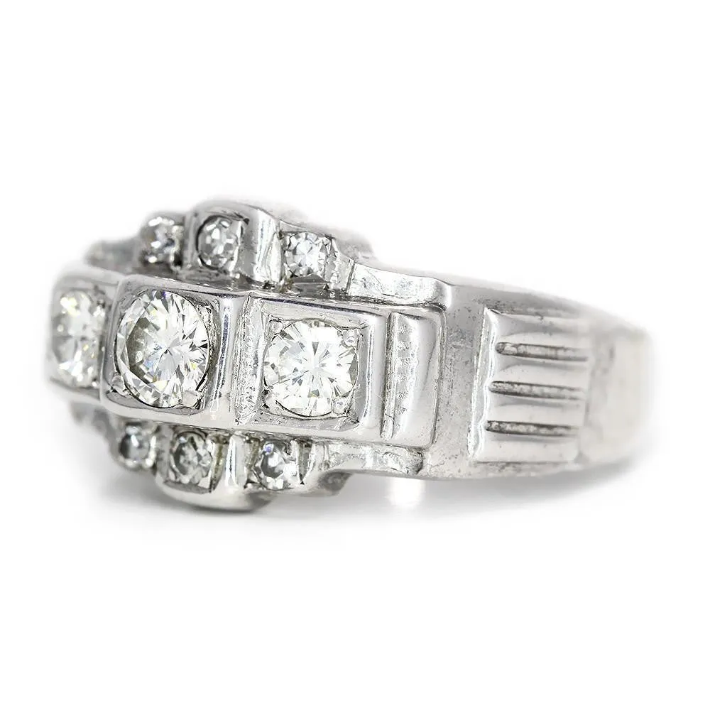 Vintage 3 Stone Diamond Engagement Ring with Accents