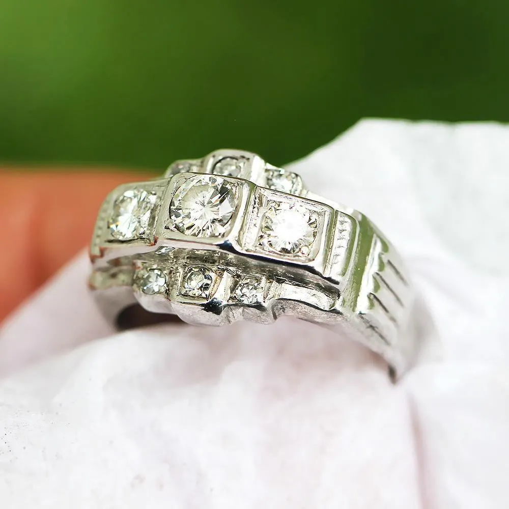 Vintage 3 Stone Diamond Engagement Ring with Accents