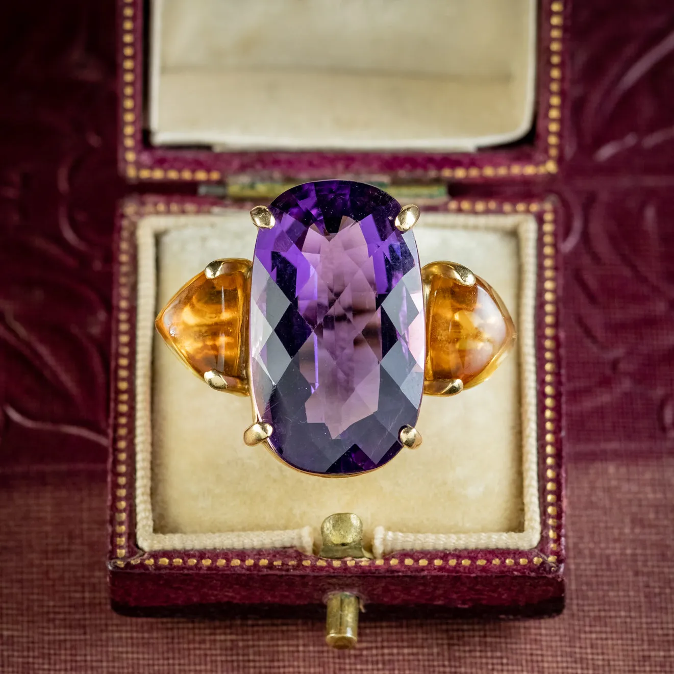 Vintage Amethyst Citrine Cocktail Ring 30ct Amethyst Circa 1970