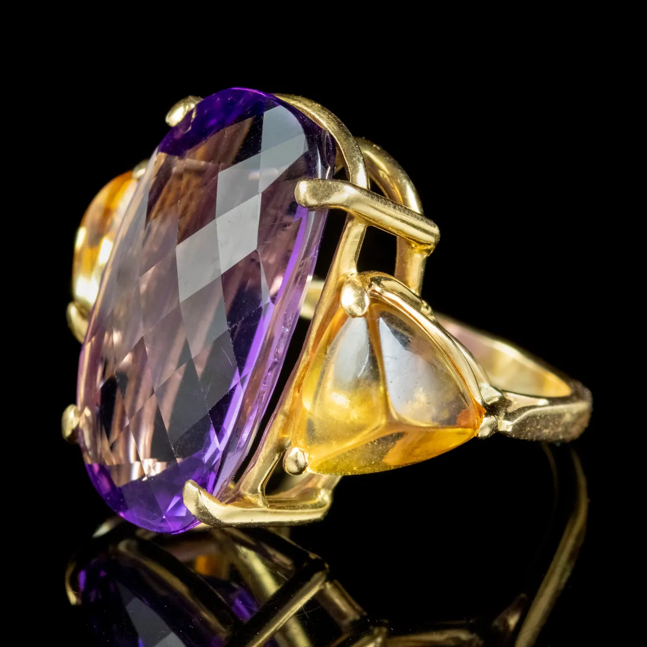 Vintage Amethyst Citrine Cocktail Ring 30ct Amethyst Circa 1970
