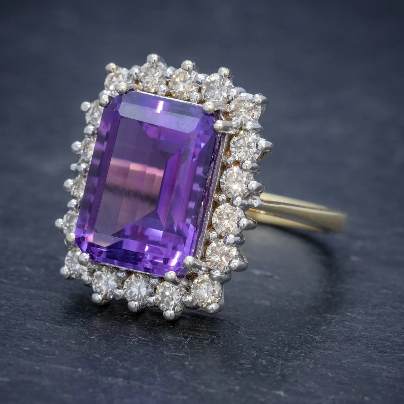 Vintage Amethyst Cluster Ring 18Ct Gold Circa 1950