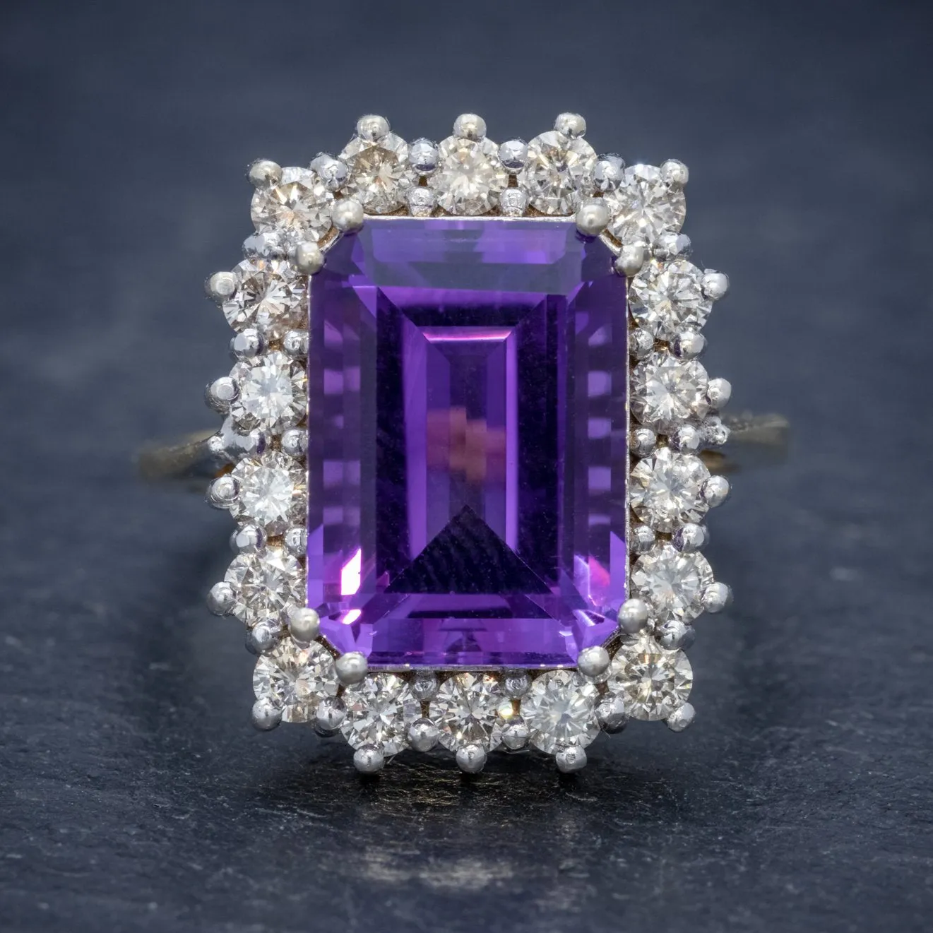 Vintage Amethyst Cluster Ring 18Ct Gold Circa 1950