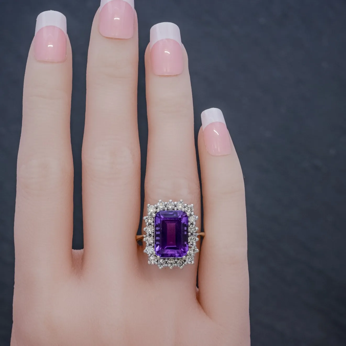 Vintage Amethyst Cluster Ring 18Ct Gold Circa 1950
