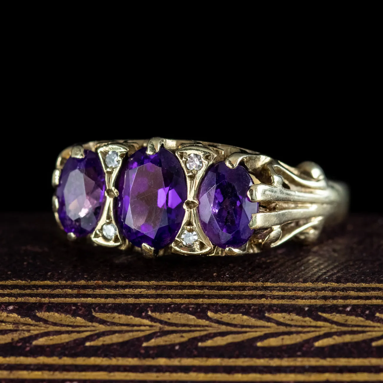 Vintage Amethyst Diamond Trilogy Ring 2ct Amethyst