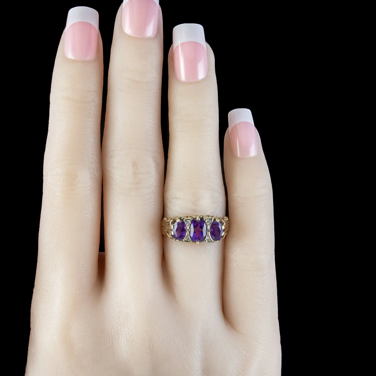 Vintage Amethyst Diamond Trilogy Ring 2ct Amethyst
