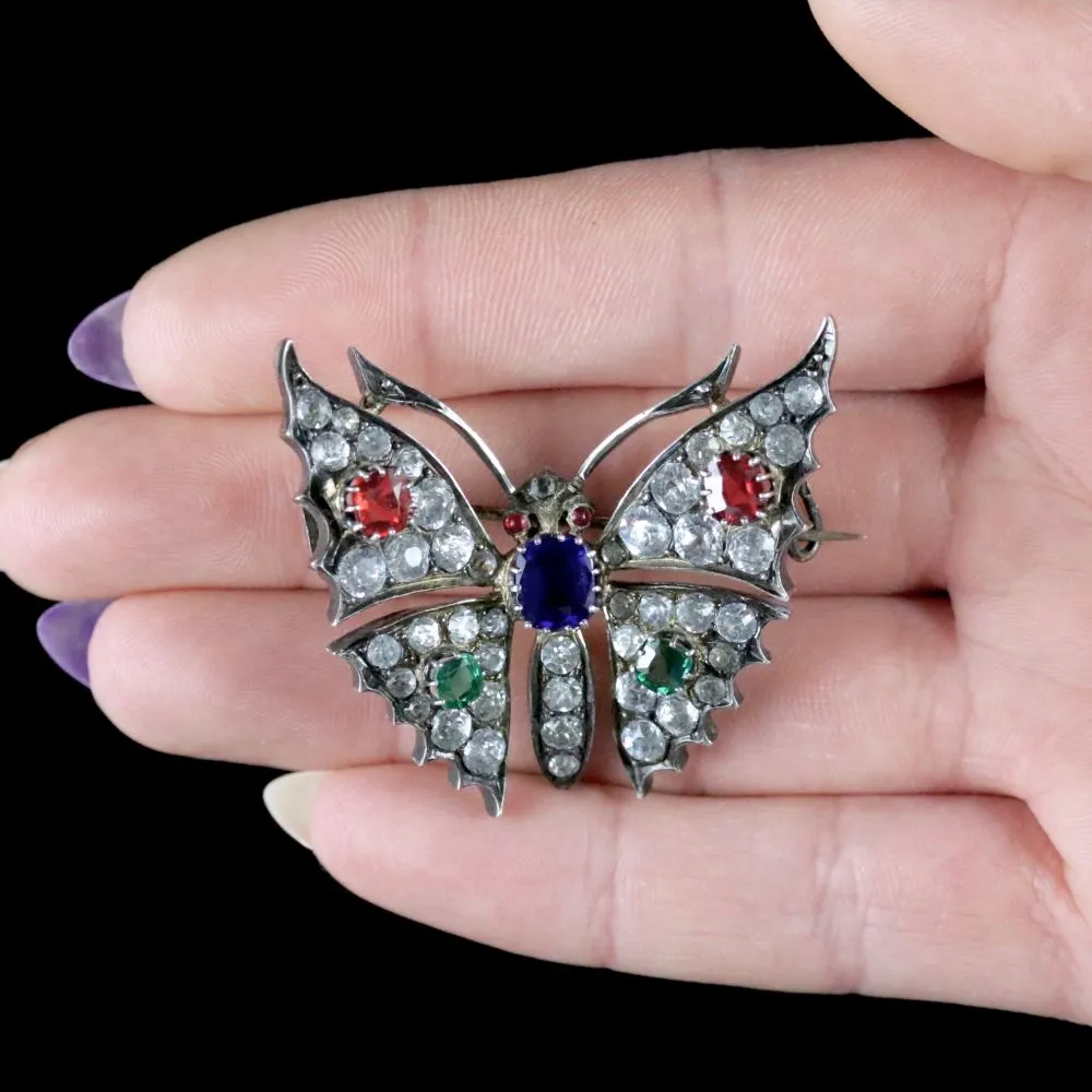 Vintage Butterfly Brooch Tanzanite Emerald Tourmaline Paste