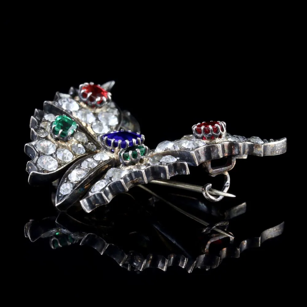 Vintage Butterfly Brooch Tanzanite Emerald Tourmaline Paste