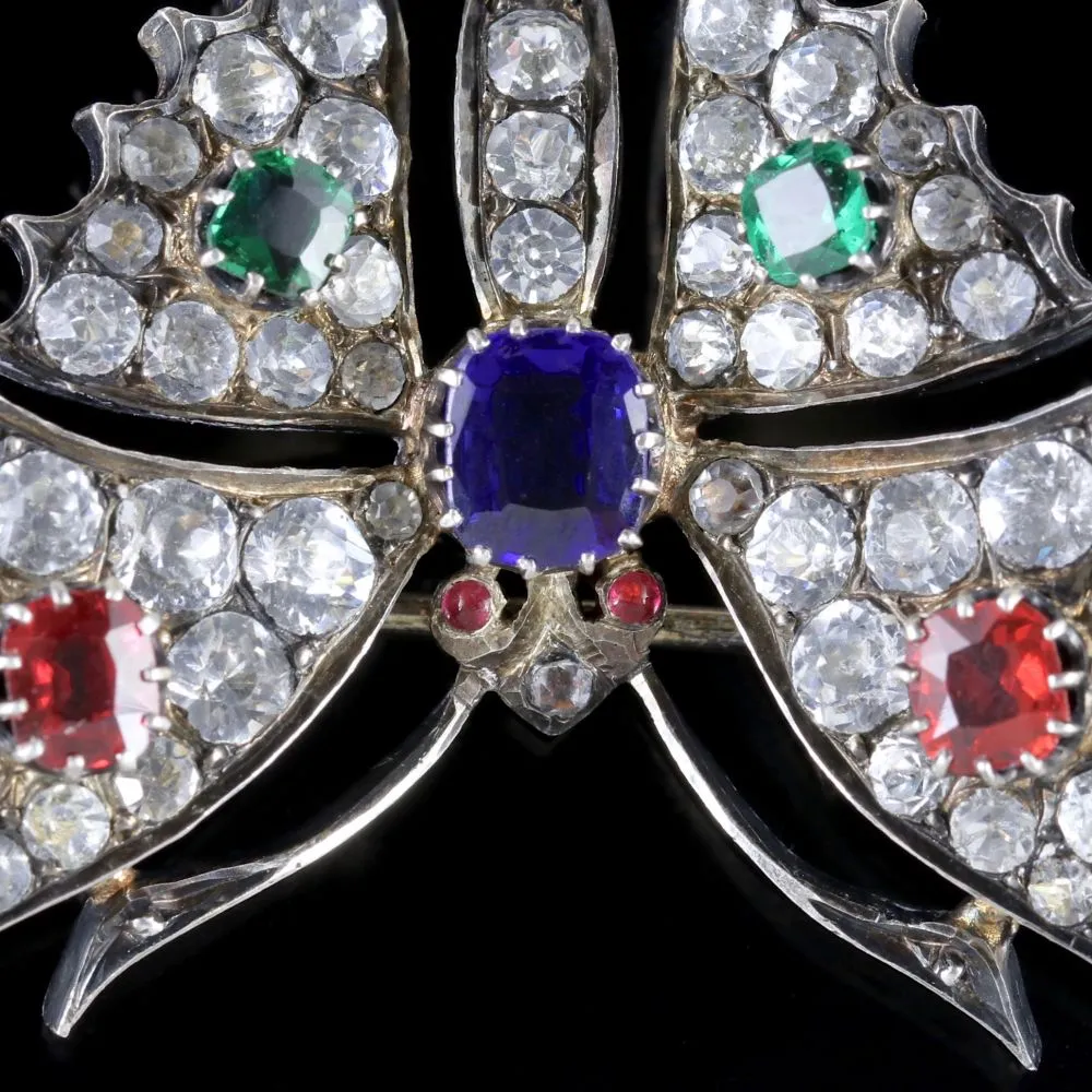 Vintage Butterfly Brooch Tanzanite Emerald Tourmaline Paste
