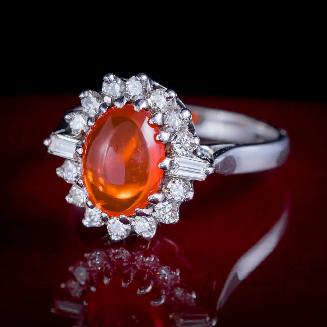 Vintage Fire Opal Diamond Cluster Ring 1.75ct Opal