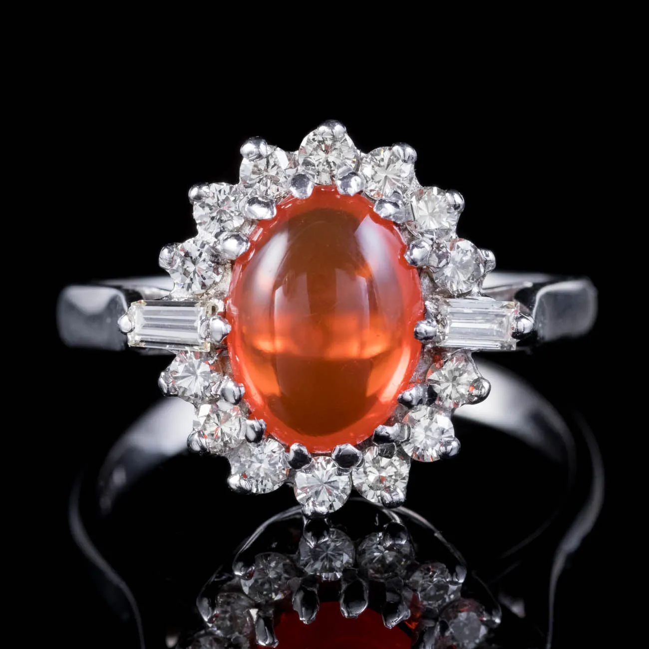 Vintage Fire Opal Diamond Cluster Ring 1.75ct Opal