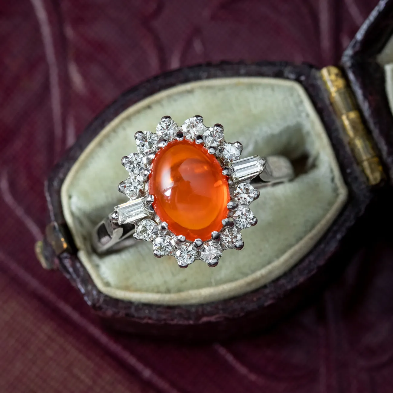 Vintage Fire Opal Diamond Cluster Ring 1.75ct Opal