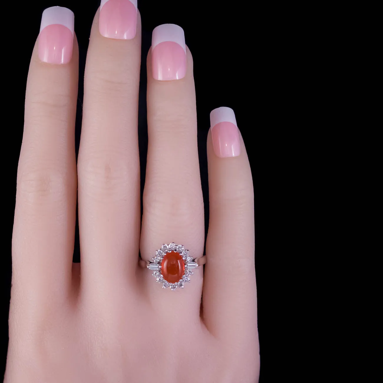 Vintage Fire Opal Diamond Cluster Ring 1.75ct Opal