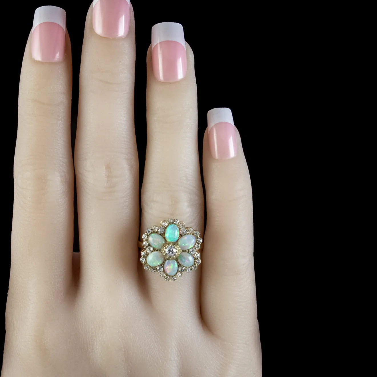 Vintage Opal Diamond Cluster Ring 3ct Of Opal