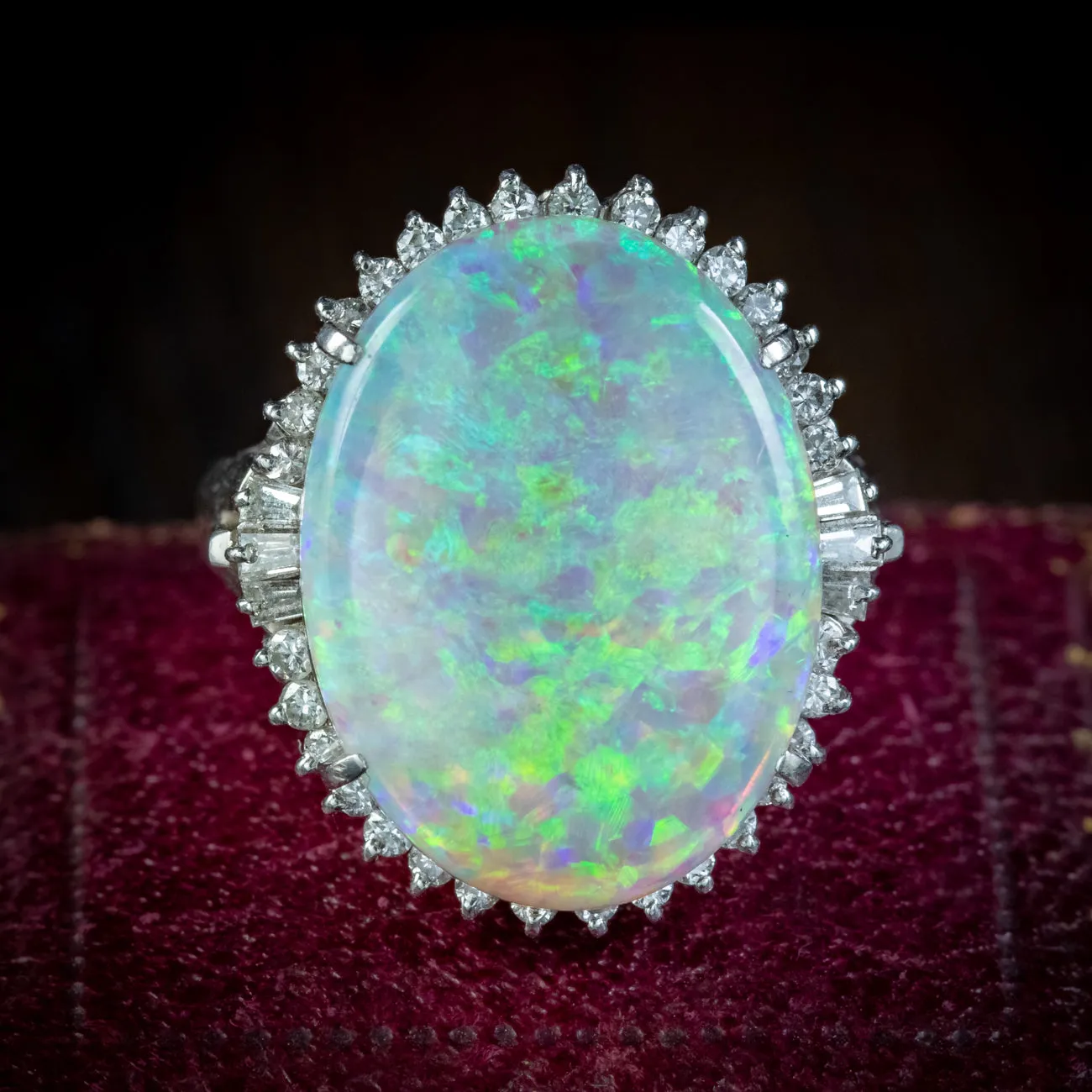 Vintage Opal Diamond Cocktail Ring 8.74ct Natural Opal