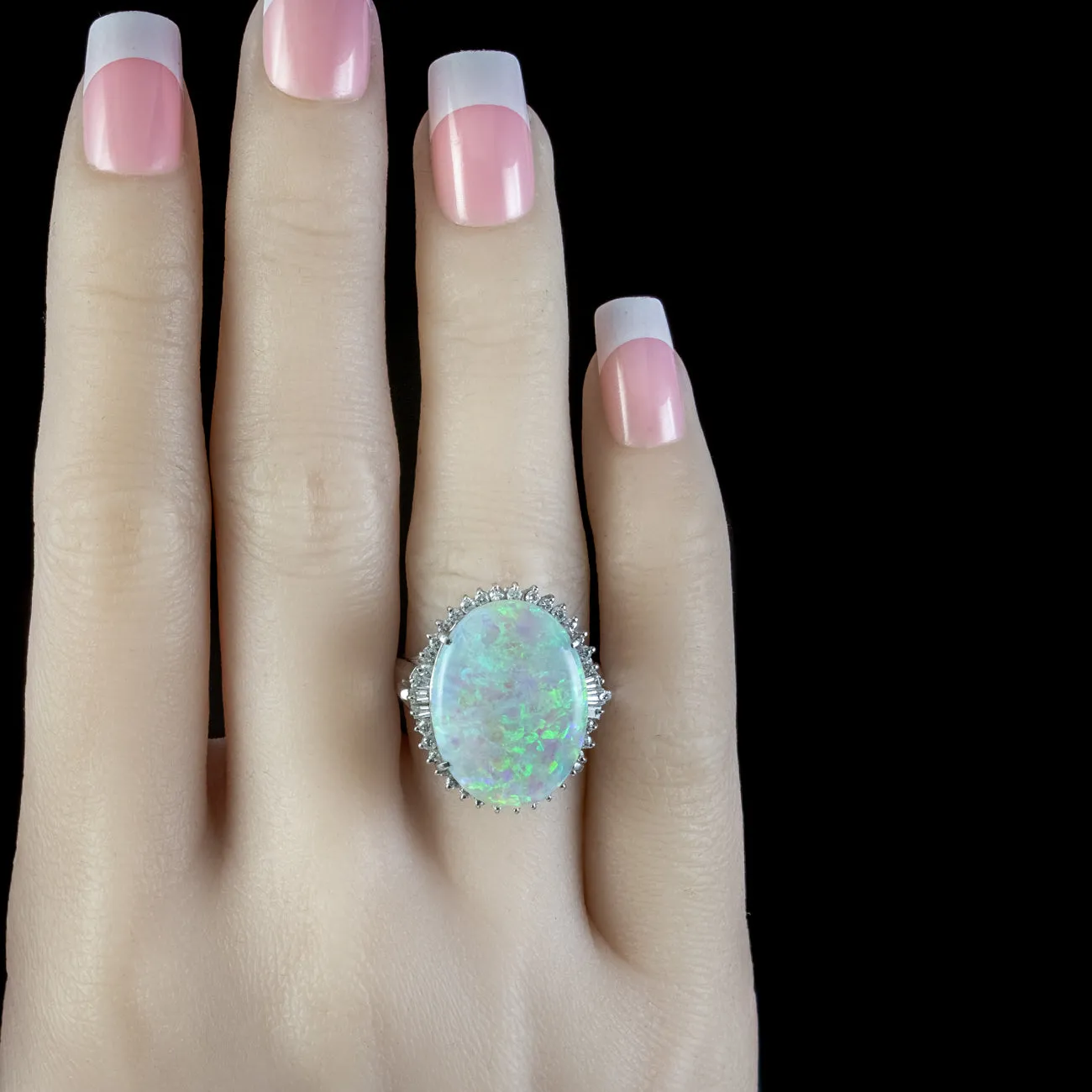 Vintage Opal Diamond Cocktail Ring 8.74ct Natural Opal