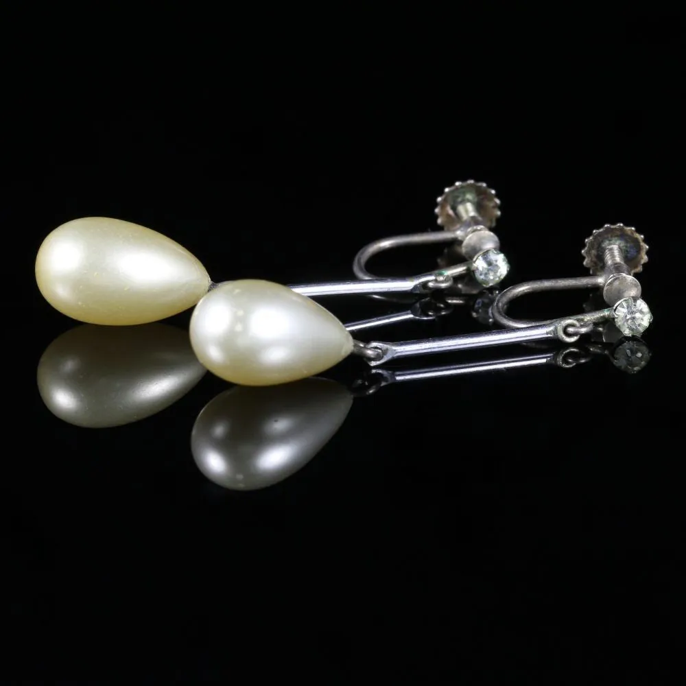Vintage Pearl Paste Silver Earrings Screw Backs