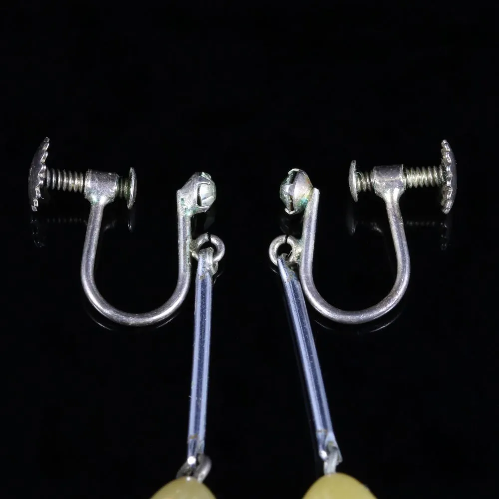 Vintage Pearl Paste Silver Earrings Screw Backs