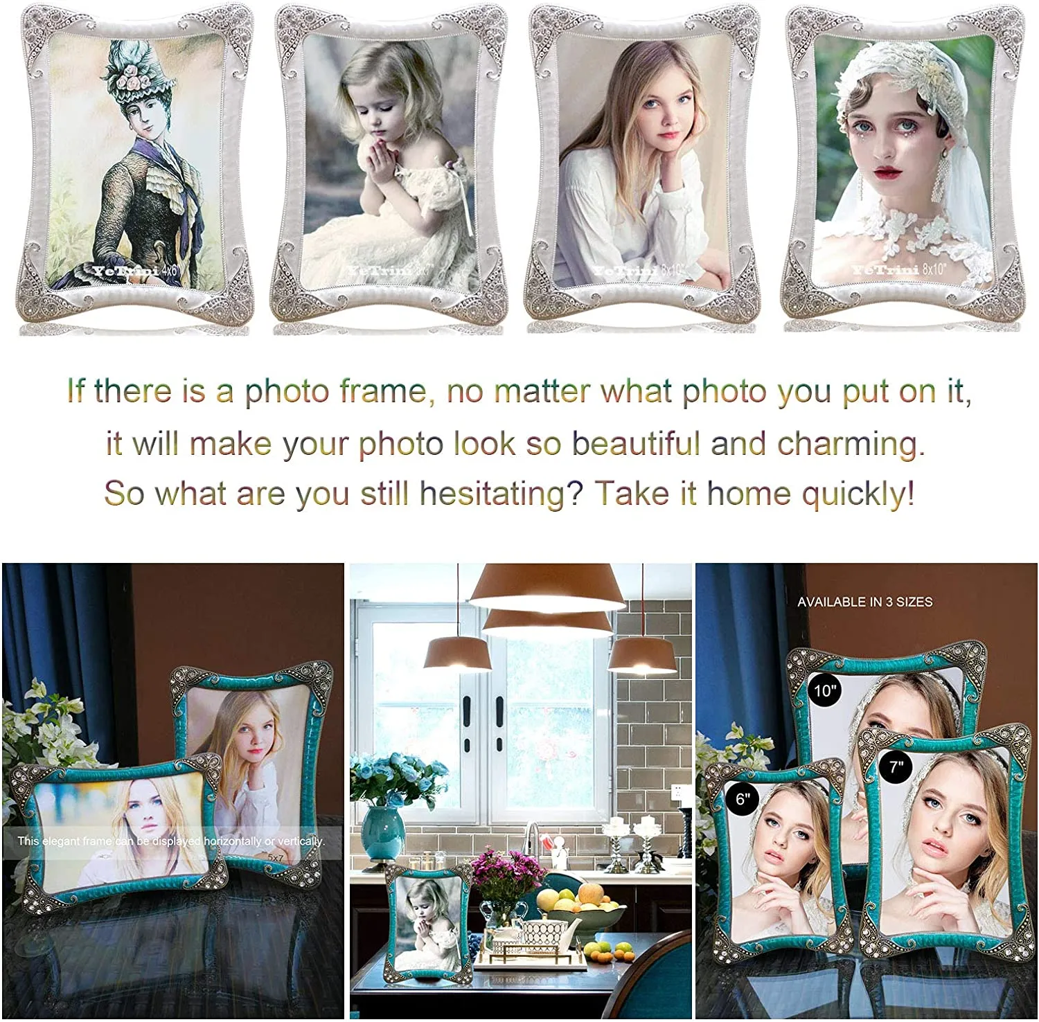 Vintage Picture Frame 8x10 Luxury Metal Photo Frames of HD Glass