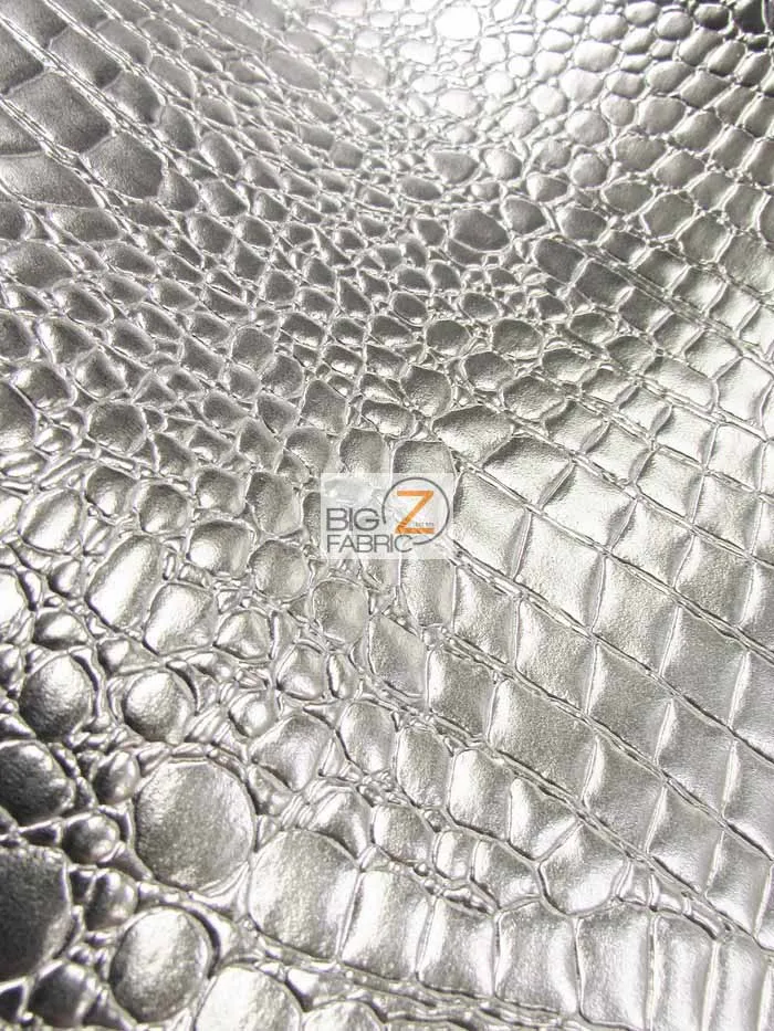 Vinyl Faux Fake Leather Pleather Embossed Shiny Alligator Fabric / Grey / By The Roll - 30 Yards
