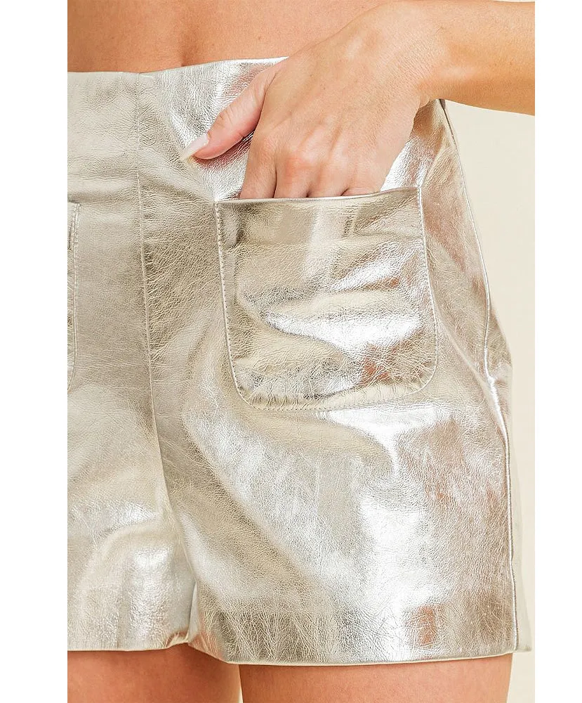 Viv Metallic Faux Leather Shorts