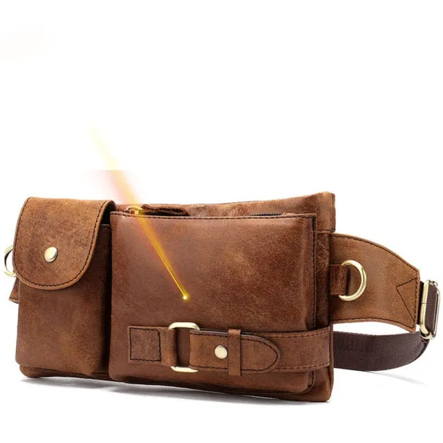 WESTAL Genuine Leather Waist Packs Men Waist Bags