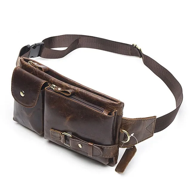 WESTAL Genuine Leather Waist Packs Men Waist Bags