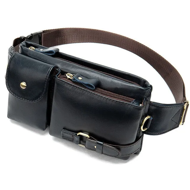 WESTAL Genuine Leather Waist Packs Men Waist Bags