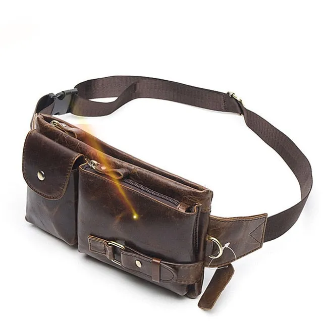 WESTAL Genuine Leather Waist Packs Men Waist Bags