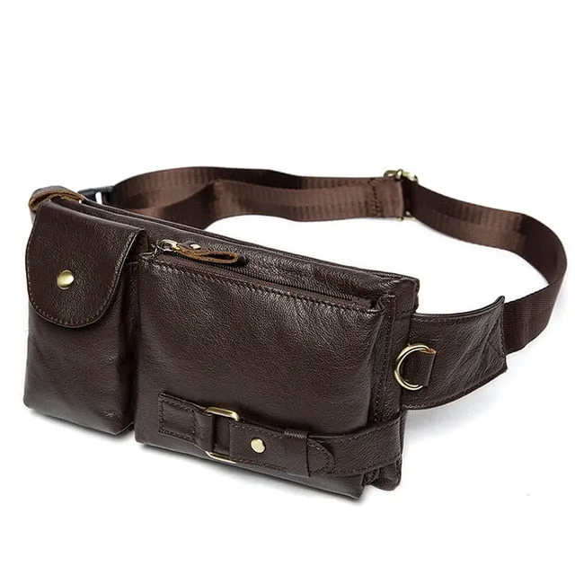 WESTAL Genuine Leather Waist Packs Men Waist Bags