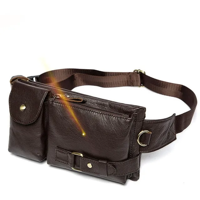 WESTAL Genuine Leather Waist Packs Men Waist Bags