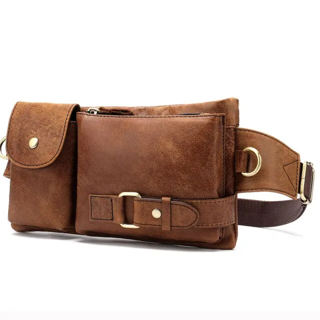 WESTAL Genuine Leather Waist Packs Men Waist Bags