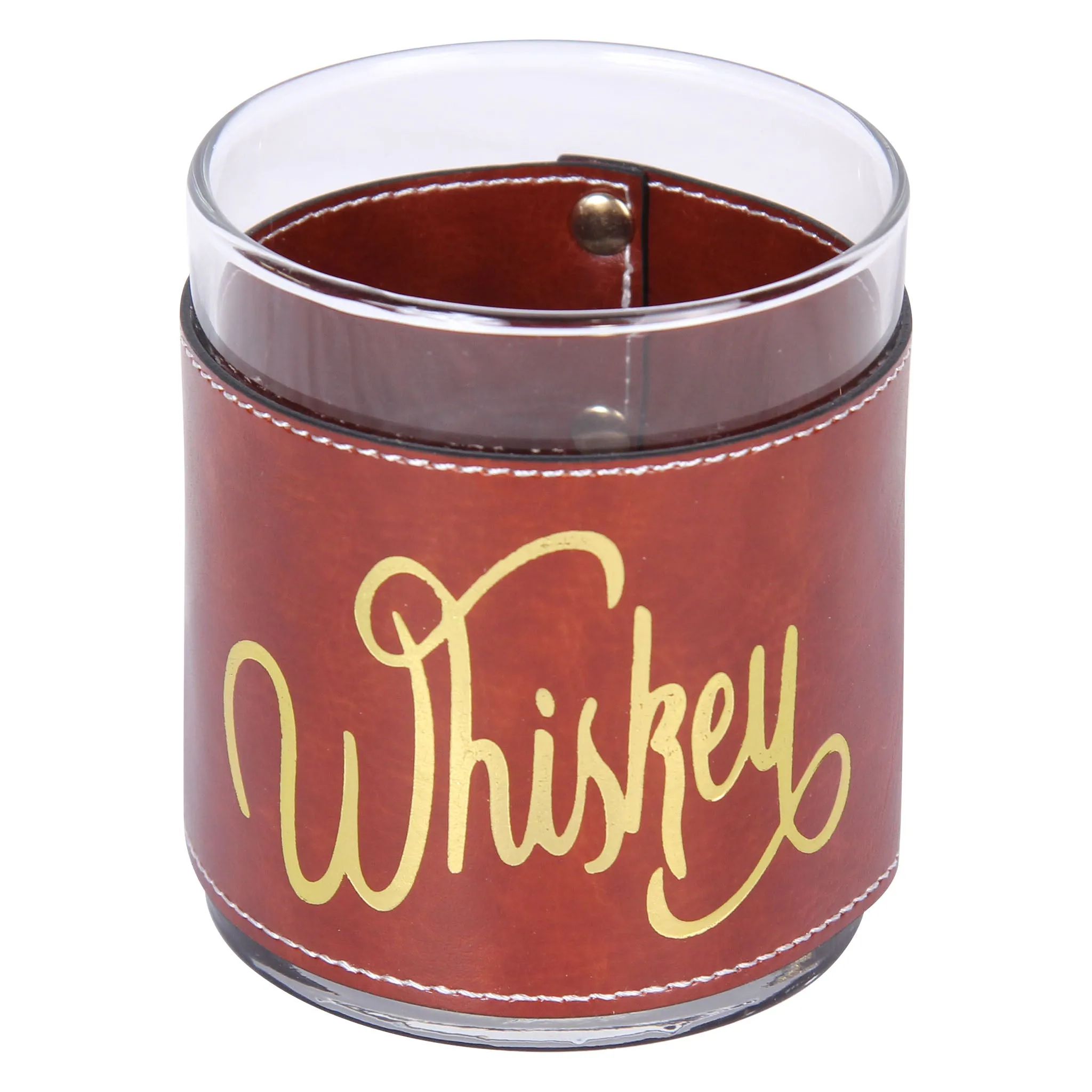 Whiskey Word- Gold Faux Leather Rocks Glass