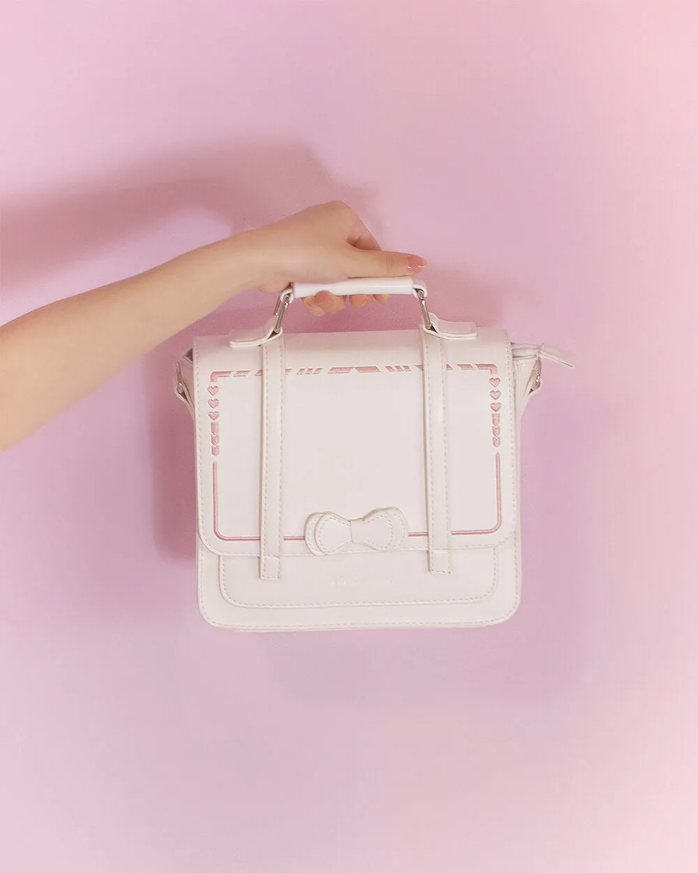White & Cow Pattern Bow Square Bag