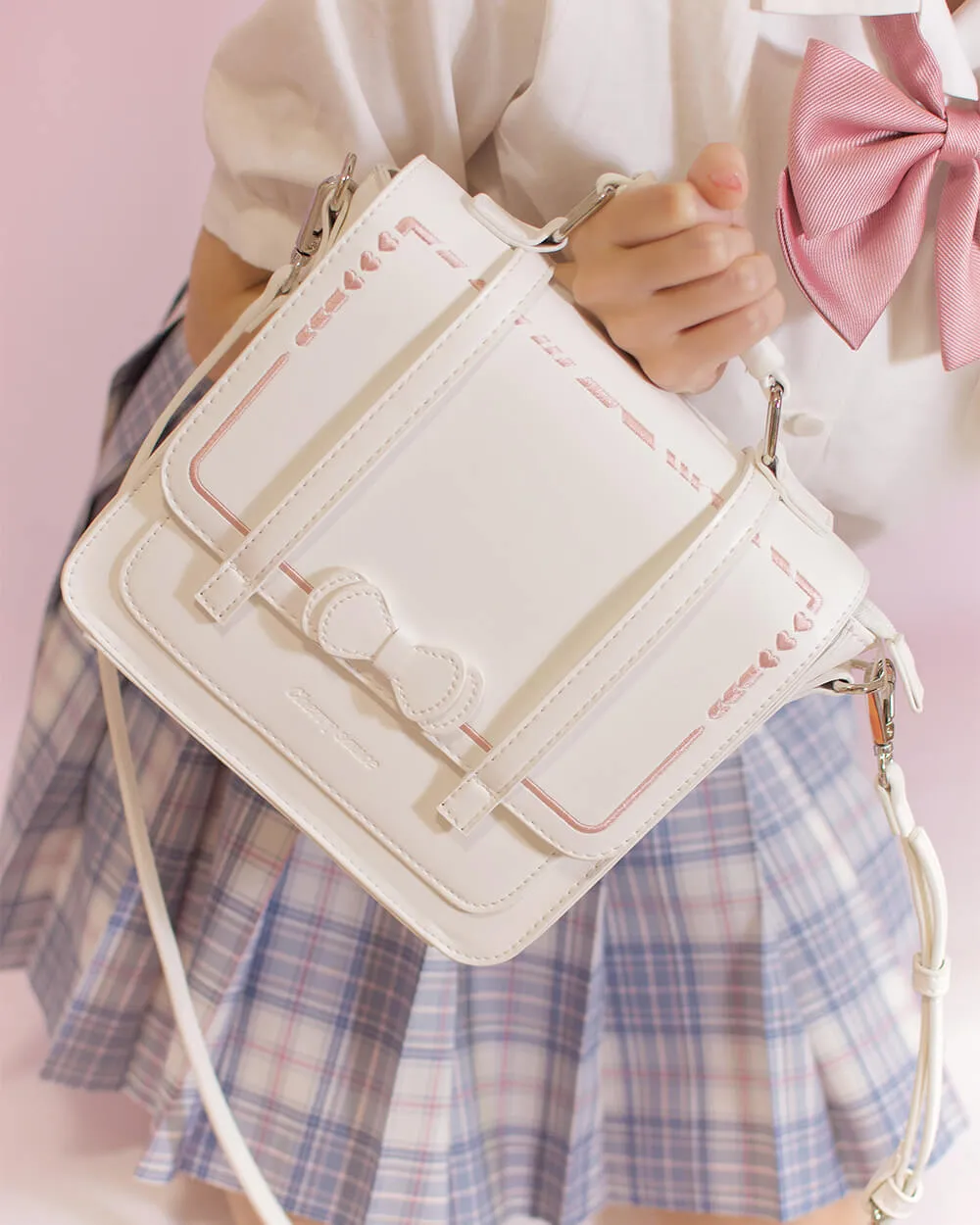 White & Cow Pattern Bow Square Bag