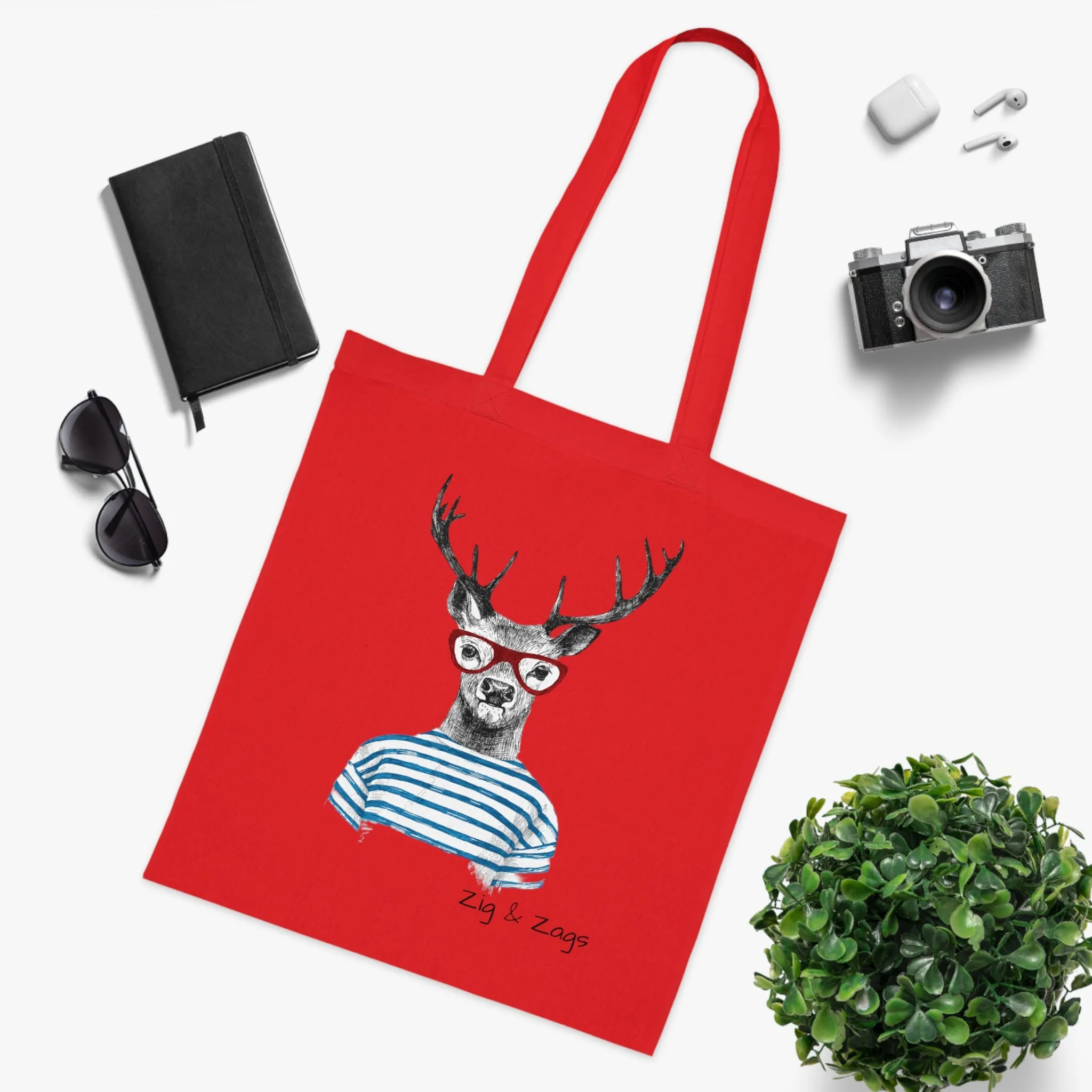 Wild and Free Stag Glasses Drawing Cotton Tote Bag