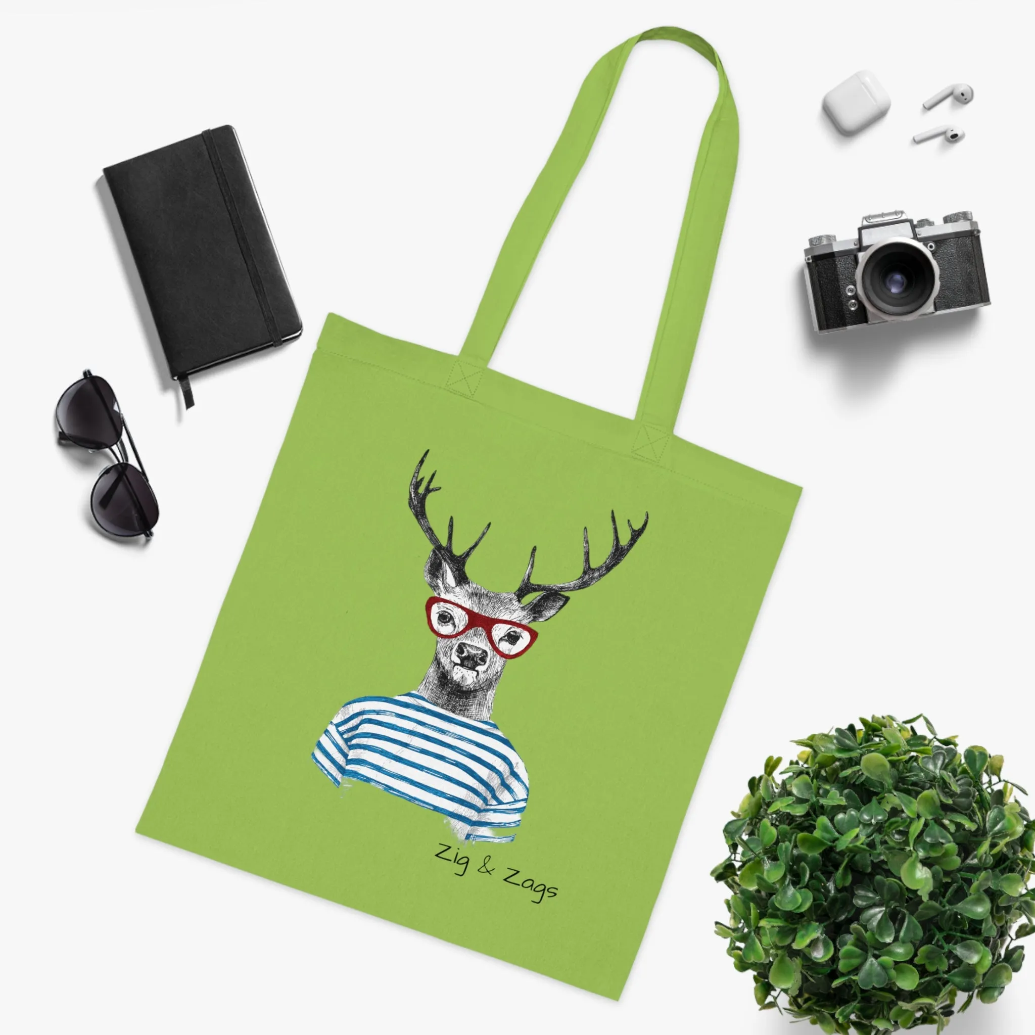 Wild and Free Stag Glasses Drawing Cotton Tote Bag