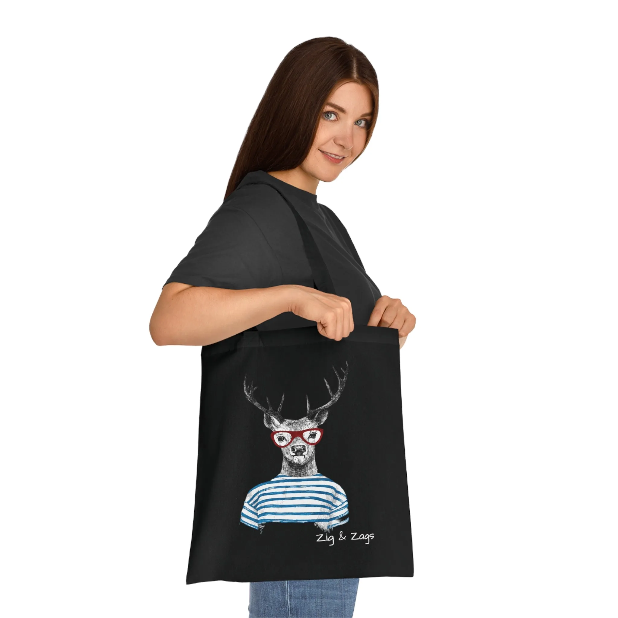 Wild and Free Stag Glasses Drawing Cotton Tote Bag