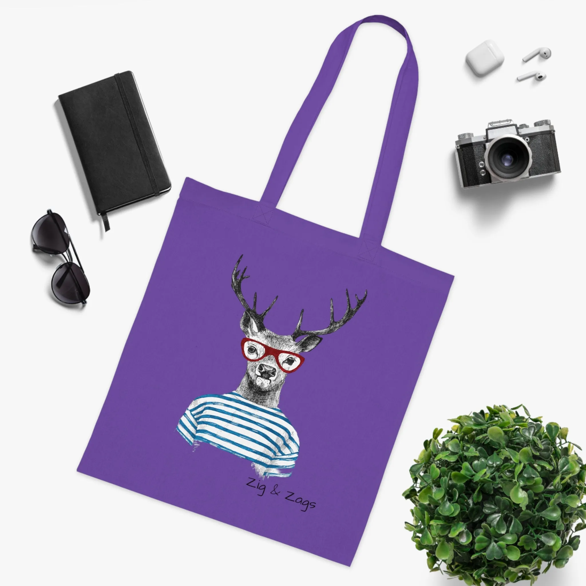 Wild and Free Stag Glasses Drawing Cotton Tote Bag
